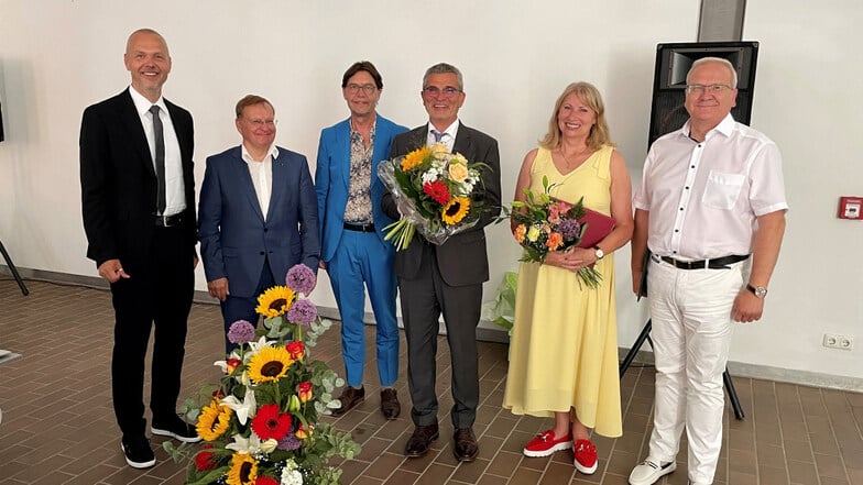 Um Dietrich Lorenz (4.v.l.) zu verabschieden, kamen unter anderem LSK-Geschäftsführer Mirko Papenfuß (v.l.n.r.), Thomas Delling, Karsten Ritter-Lang, Petra Köpping sowie Torsten Ruban-Zeh.