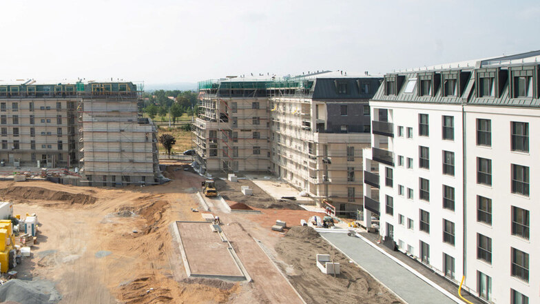 Bauboom in Mickten: Unweit des Elbeparks  befindet sich  mit dem Mika-Quartier Dresdens größte Wohnungsbaustelle,