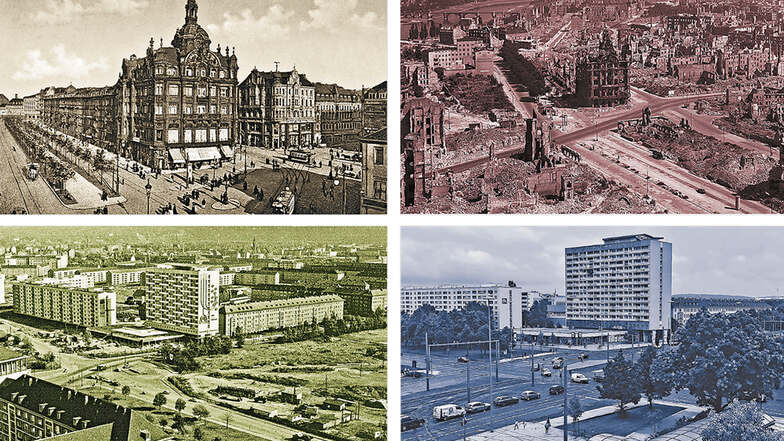 Der Pirnaische Platz in Dresden im Wandel der Zeit: von 1910 bis 2017.