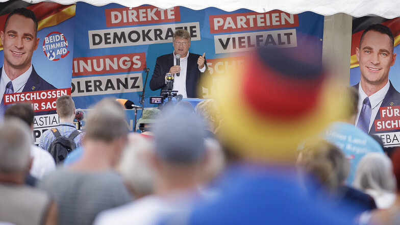Jörg Meuthen, hier 2019 bei einer AfD- Wahlkampfveranstaltung in Görlitz, ist jetzt in der Zentrumspartei.
