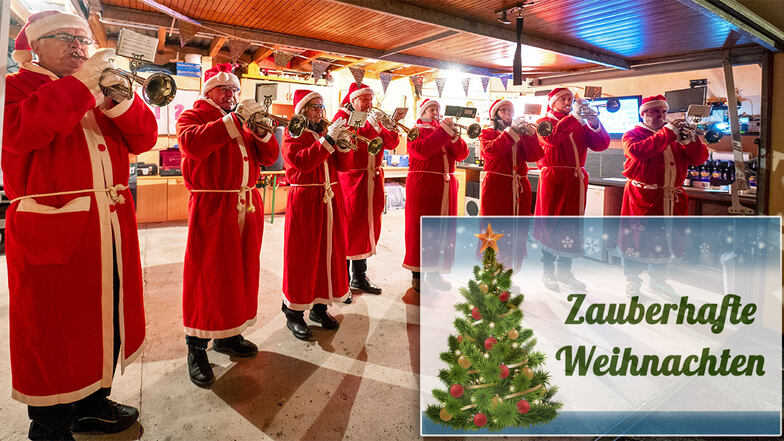 Der lebendige Adventskalender der Kirchgemeinde Großenhainer Land hat täglich eine Überraschung parat. Bei Engelmanns in Zabeltitz spielten die Weihnachtsmänner des Spielmannszuges.
