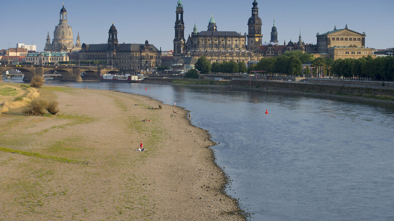 Nur eine Folge der langanhaltenden Dürreperioden ist die schmale Elbe. Am Montag lag der Pegel bei nur 56 Zentimetern.