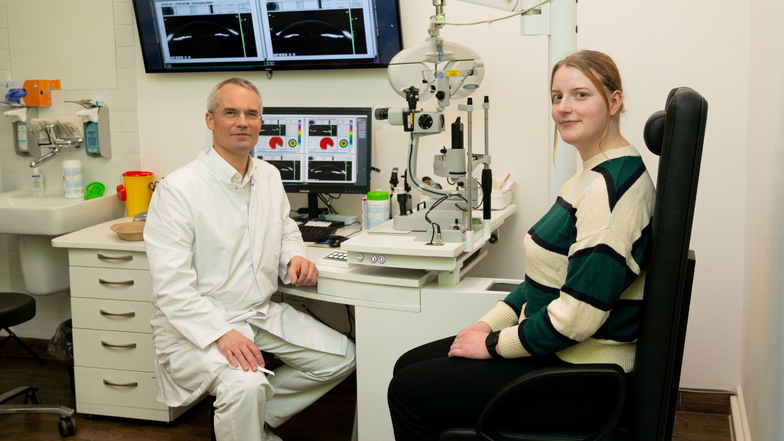 Im Vorfeld der Laserbehandlung absolvierte Johanna Alisia Schmucker zahlreiche Untersuchungen bei Dr. Boris Breuer und dessen Team in der Augenklinik am Städtischen Klinikum in Dresden.