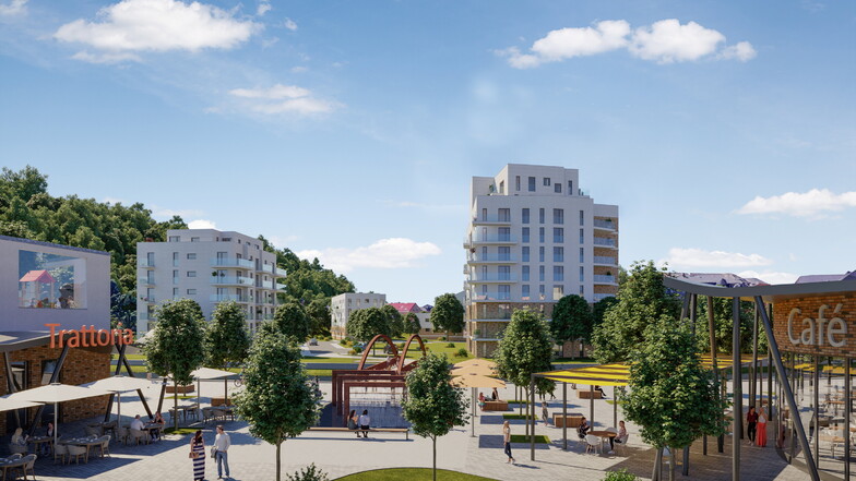 Stadtzentrum Freital in Zukunft - eine Visualisierung von 2020 durch das Unternehmen W. WERKplan GmbH von Hardy Wolf.