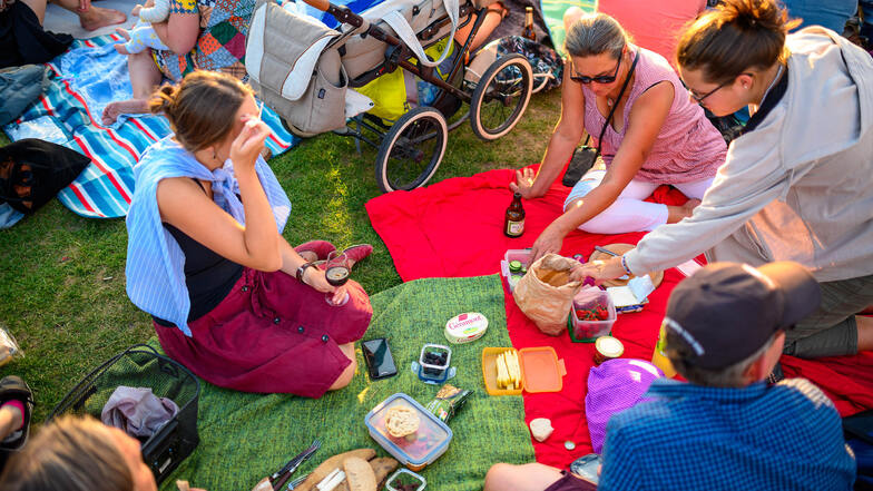 Beim Palais Sommer am Ostra-Dome ist genügend Platz, um mit Freunden und Familie entspannt zu picknicken.