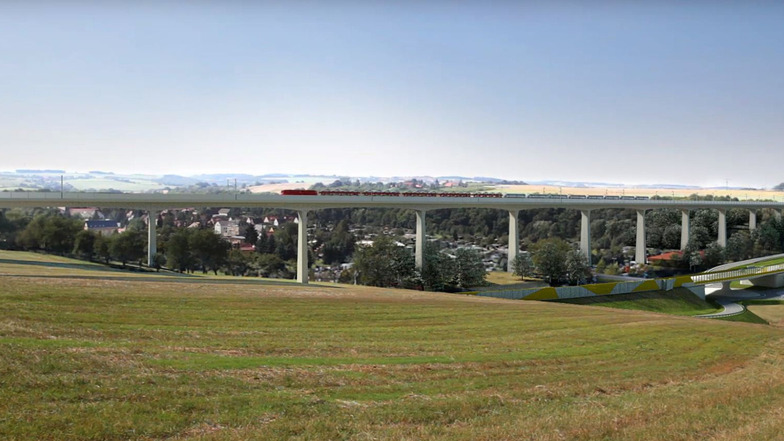 In 50 Minuten von Dresden nach Prag: So stellen sich Planer eine Brücke über das Seidewitztal bei Pirna vor.
