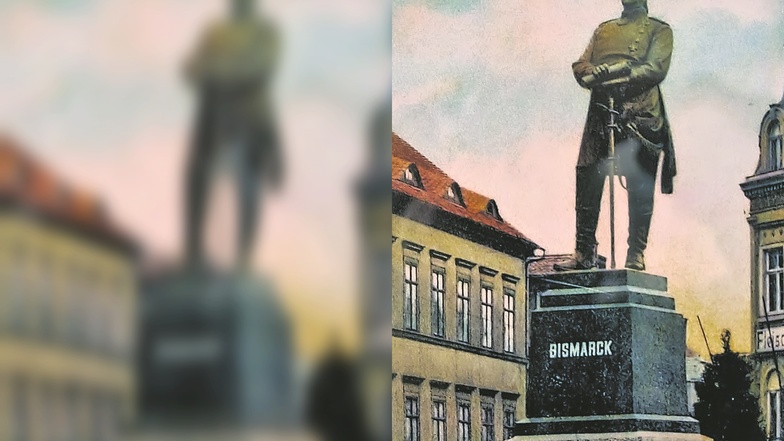 So sah das Löbauer Bismarck-Denkmal aus. 1956 wurden Teile des Sockels zu einem Denkmal für die Opfer des Faschismus umgestaltet.