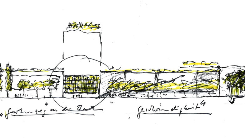 Ausschnitt aus einer Entwurfszeichnung von Peter Kulka für das MAFA-Projekt an der alten Maschinenfabrik in Heidenau.