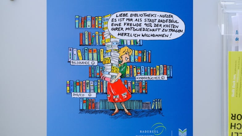 Mit dieser Zeichnung von Lutz Richter weist die Stadt Radebeul daraufhin, wie viel Steuermittel in die Stadtbibliothek fließen.