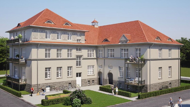 So stellt sich der Investor das frühere Militärgebäude auf dem Garnisonsplatz in Kamenz vor, in dem Wohnungen entstehen sollen. Derzeit steht das Objekt leer.