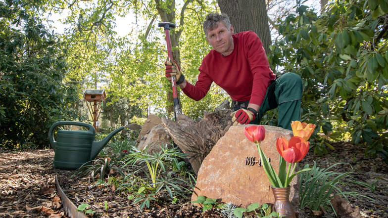 Sebastian Markert ist Friedhofsmeister in Hartha. Er kümmert sich unter anderem um die Pflege des Bereiches für naturnahe Baumbestattungen, die immer beliebter werden.