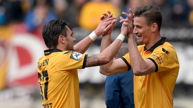 Im Mai 2016 stiegen Pascal Testroet und Stefan Kutschke gemeinsam mit Dynamo in die zweite Liga auf. Am Samstag nun kommt es zum Wiedersehen.