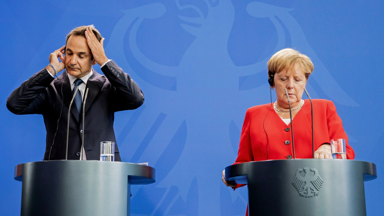 Bundeskanzlerin Angela Merkel (CDU, r.) und Kyriakos Mitsotakis, Premierminister von Griechenland, nehmen am 29. August 2019 an einer Pressekonferenz im Bundeskanzleramt in Berlin teil (Symbolfoto).