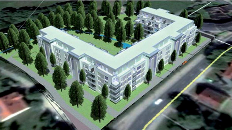 Die Stadt Radeberg hat grünes Licht für den Neubau an der Pulsnitzer Straße gegeben. Die Visualisierung zeigt das Projekt in einem frühen Planungsstadium.