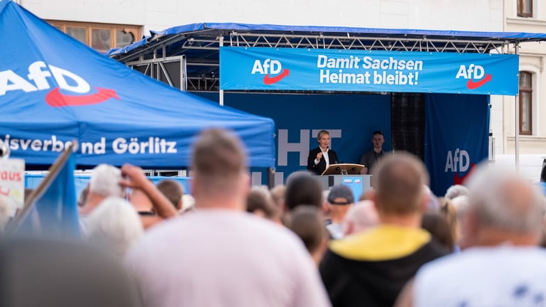 AfD-Wahlveranstaltung am Freitagabend auf dem Marienplatz in Görlitz. Hier spricht gerade Bundessprecherin Alice Weidel.