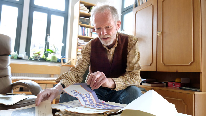 Bernd Callwitz hat viele Unterlagen zur Gründung des ersten Betriebsrates in Meißen vor 30 Jahren aufbewahrt.