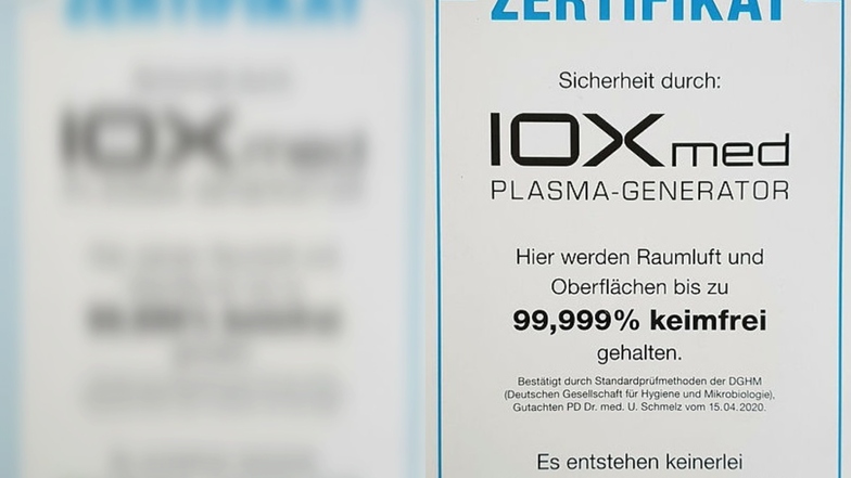 Das Zertifikat für den IOXmed Plasma-Generator.