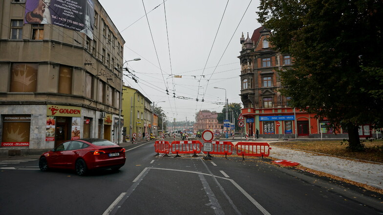 Sperrung mitten in Teplice (Teplitz): Die Masarykova-Straße wird gebaut.