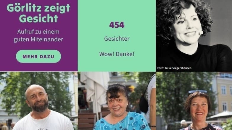 454 Gesichter nehmen bislang an der Aktion teil - hier im Uhrzeigersinn, beginnend rechts oben: Julia Boegershausen, Heide Winkler, Heidi (die ihren Nachnamen nicht veröffentlicht) und Thomas B.