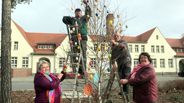 Ein Osterbaum erfreut jetzt im Pionierpark gegenüber dem Bürgerzentrum Knappenrode das Auge des Betrachters.