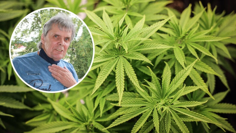 Eine Bandage verdeckt die Trachialkanüle, die Raimund Brade aus Bautzen das Sprechen ermöglicht. Gegen seine Schmerzen bekommt er medizinisches Cannabis.