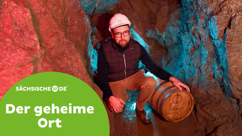 Erst Silber, jetzt Whisky: Carsten Gieseler lässt im Dorfhainer Aurora Erbstolln seine Destillate reifen. Hier versteckt er gerade ein Fünfzig-Liter-Fass in einem abgeschiedenen Teil der Grube.