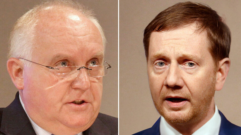 Ministerpräsident Kretschmer (rechts) hat sich jetzt zur Erkrankung von Löbaus OB geäußert.
