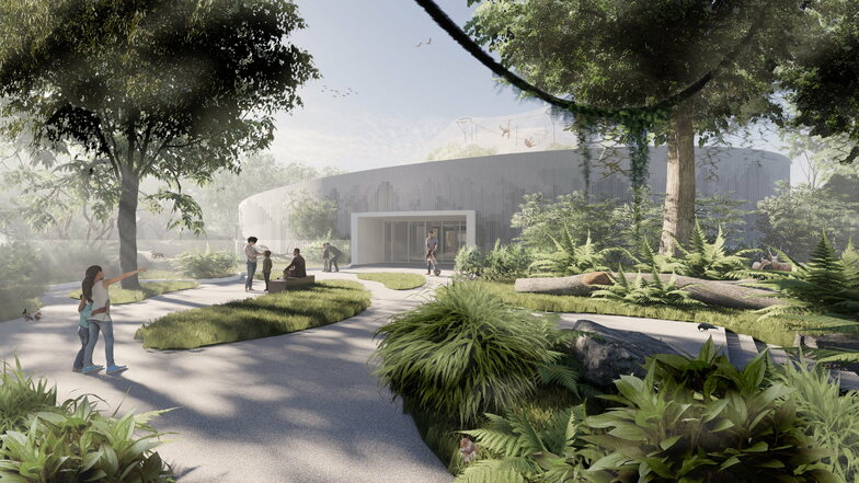 So soll das neue Orang-Utan-Haus im Dresdner Zoo aussehen, wenn es in gut einem Jahr fertig ist.