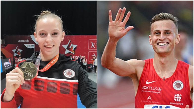 Zweimal Gold für den Dresdner SC bei den Finals 2023: Turnerin Mia Neumann gewann im Sprung, Leichtathlet Karl Bebendorf über 3.000 Meter Hindernis.