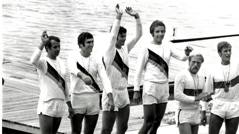 Der Ruder-Vierer mit Dieter Schubert, Dieter Grahn, Frank Rühle und Frank Forberger (von links).