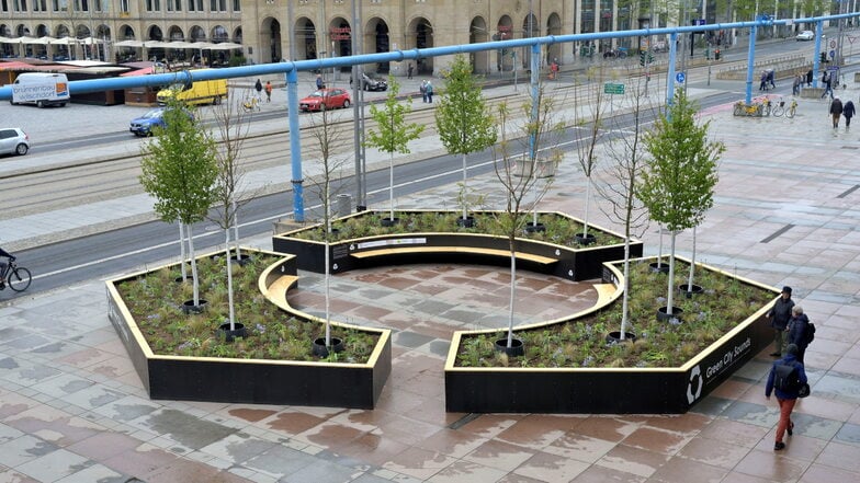 Ein Park für fünf Monate: Platz vorm Dresdner Kulturpalast wird etwas grüner