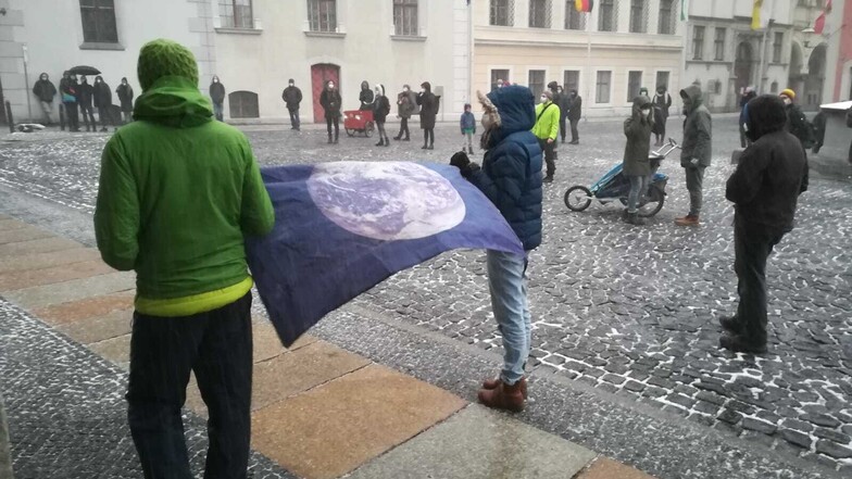 Unter Schneetreiben haben am Freitagnachmittag die Anhänger von Fridays for Future demonstriert.