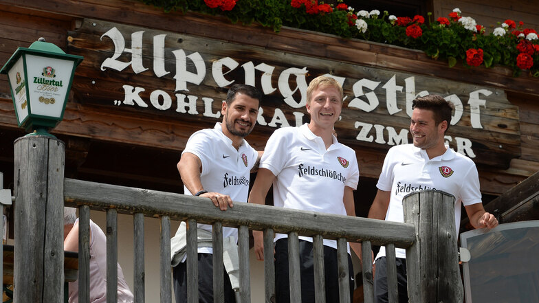 Vor fünf Jahren waren sie noch gemeinsam im Trainingslager im Zillertal: Dynamos heutiger Cheftrainer Cristian Fiel, Marco Hartmann und Niklas Kreuzer (v. l.).