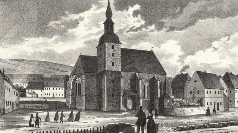 Die Kirche zu Glashütte um 1840.
Rechte: Repro: Matthias Schildbach