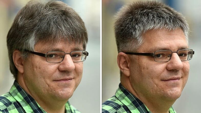 Der Unterschied ist deutlich erkennbar: SZ-Redakteur Jan Lange vor und nach dem Besuch beim Friseur.