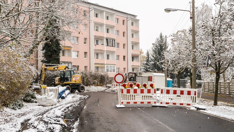 Die Baustelle an der Poppitzer Landstraße: Nicht nur hier sorgt der Winter für eine längere Baudauer.