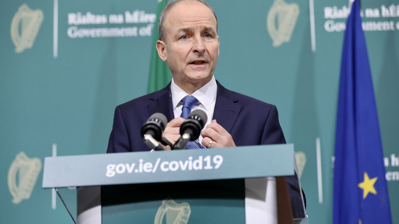 Micheál Martin, Taoiseach von Irland, bei der Verkündung der Maßnahmen. Taoiseach ist der irische Titel des Ministerpräsidenten.