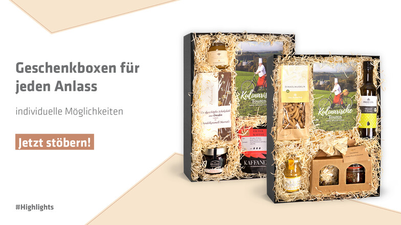 Praktische Geschenkbox mit kulinarischen Köstlichkeiten aus Sachsen.
