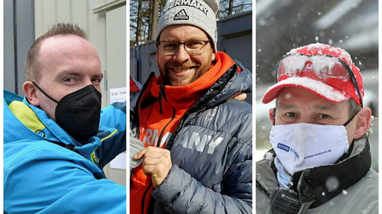 Drei Männer, ohne deren Arbeit eine erfolgreiche WM nicht möglich ist: Hygienebeauftragter Marc Bodis, Bobbauer Enrico Zinn und Eismeister Ralf Mende (von links).