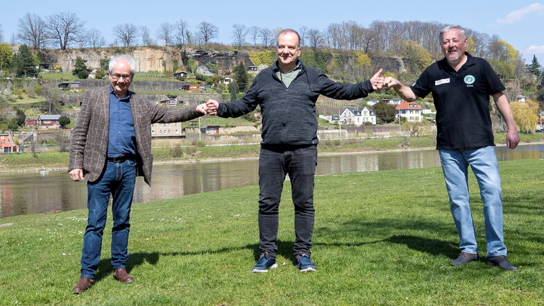 Hatten die Idee zum Sommer-Open-Air an der Elbe in Pirna (v.l.): Tom Pauls, Thomas Gischke und Gert Lorenz.