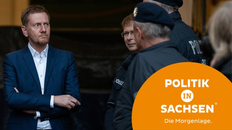 Ministerpräsident Michael Kretschmer (CDU) im Gespräch mit Polizisten an der Deutsch-Polnischen Grenze in Görlitz.
