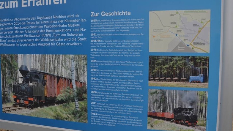 Informationstafel zur Verlegung der Strecke bis zum neuen Endpunkt am Schweren Berg.