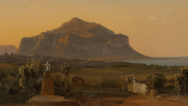 Diese „Ansicht von Palermo“ malte Johann Theodor Goldstein 1833. Im Hintergrund der Monte Pellegrino, das, wie Goethe meinte, „schönste aller Vorgebirge der Welt“. Die Ölstudie befindet sich im Dresdner Kupferstich-Kabinett.