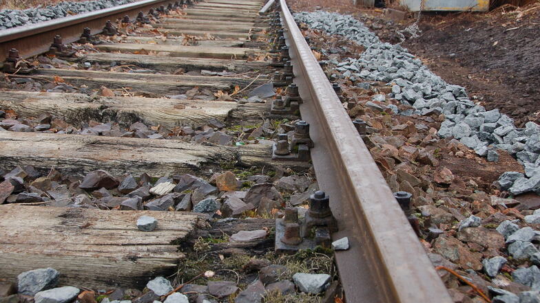 Die Schienen abgefahren, die Holzschwellen teils weggefault: So sah es an der Freitaler Windbergbahn aus, bevor Männer vom Verein einen Streckenabschnitt erneuern.