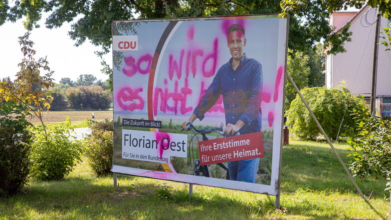 Wahlwerbung von CDU-Direktkandidat Florian Oest in Horka.