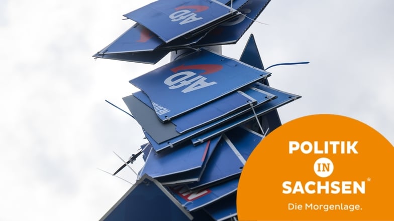 Wahlplakate der AfD hängen in der Dresdner Innenstadt an einem Lichtmast. Am Sonntag ist Kommunal- und Europawahl in Sachsen.