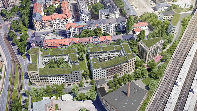 So sollen die neuen Häuser zwischen Neustädter Bahnhof, Hansa- und Lößnitzstraße aussehen.
