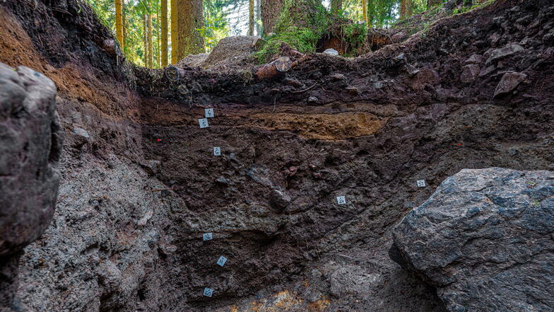 Die Grube, die die Geschichte des Bergbaus neu enthüllt. Alle diese Schiuchten sind menschgemacht..  Die älteste gefundene Abraumhalde Europas.