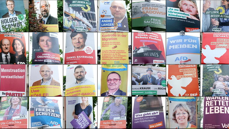 Freundliche Gesichter und kräftige Schlagworte: Viele Plakate – wie diese auf der Goethe-Straße fotografierten – weisen auf die anstehenden Wahlen an diesem Sonntag hin.