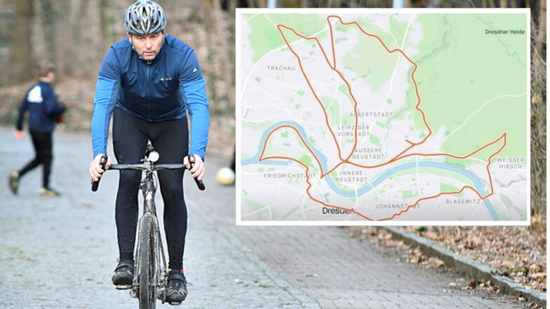 Dirk Liebe formte mit seiner jüngsten Radtour durch Dresden eine Friedenstaube auf die Karte.